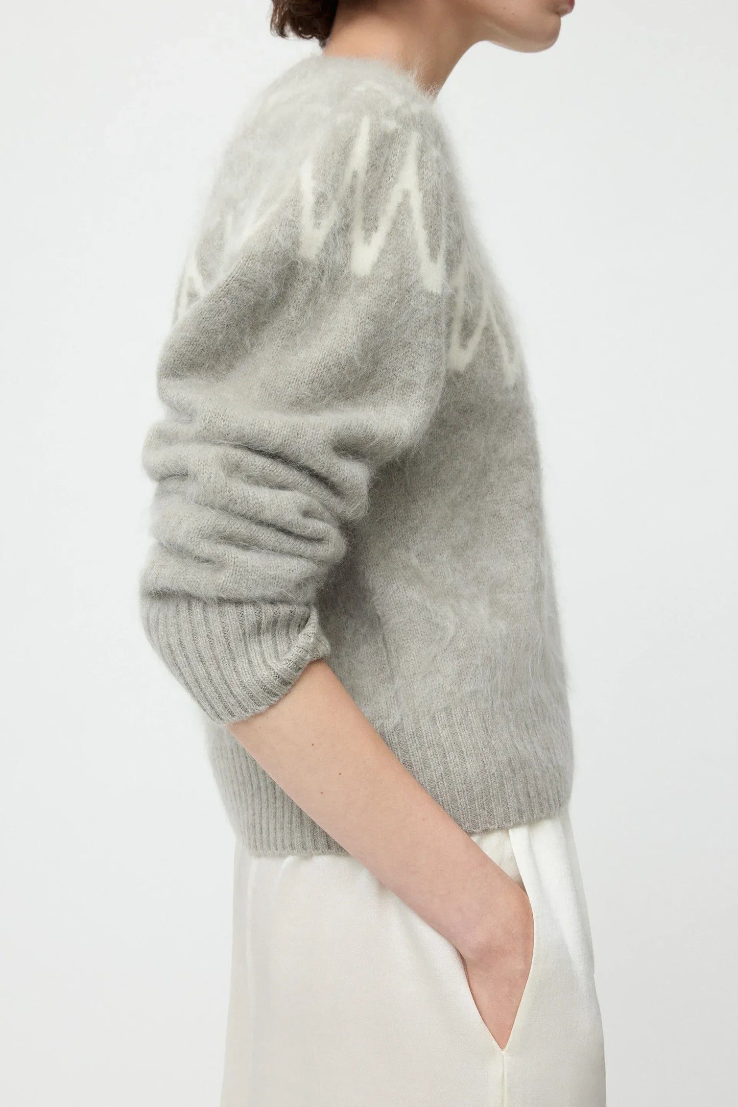 Pullover Brushed Fair isle Crewneck in Greige