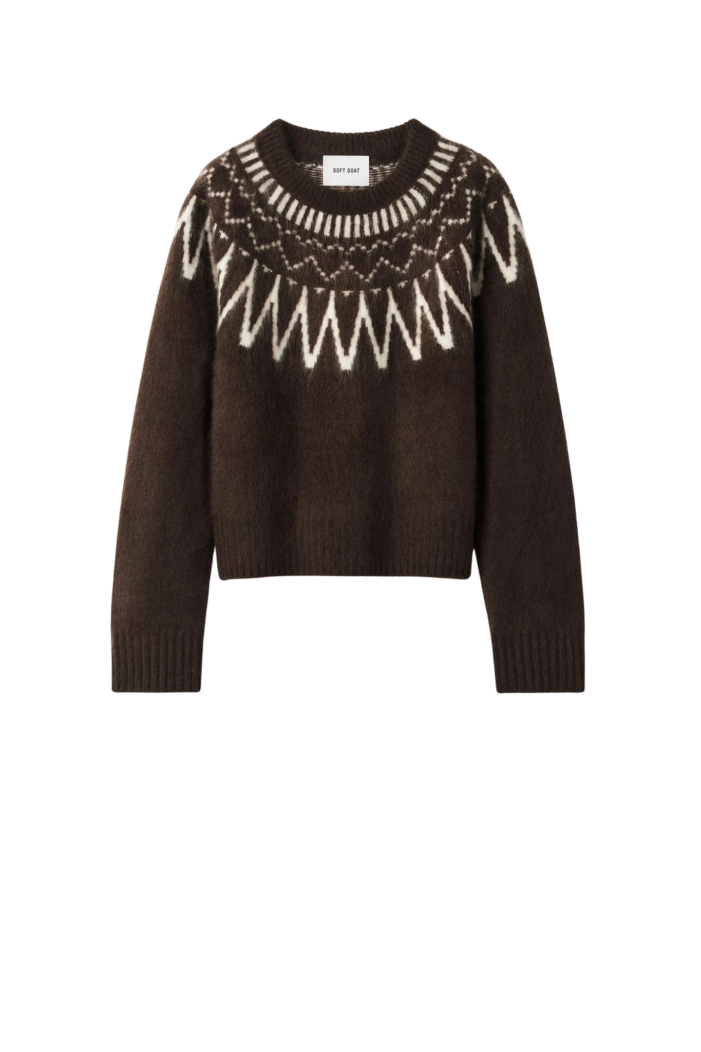 Pullover Brushed Fair isle Crewneck in Mocha