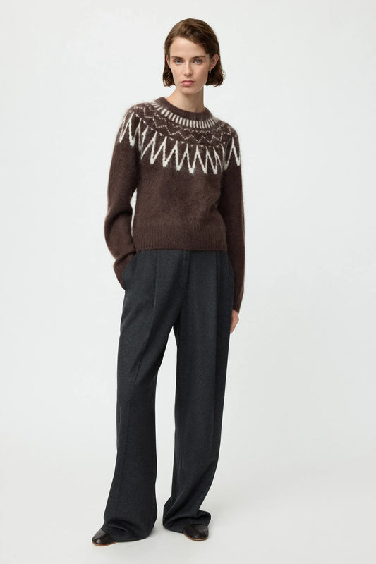 Pullover Brushed Fair isle Crewneck in Mocha