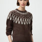 Pullover Brushed Fair isle Crewneck in Mocha