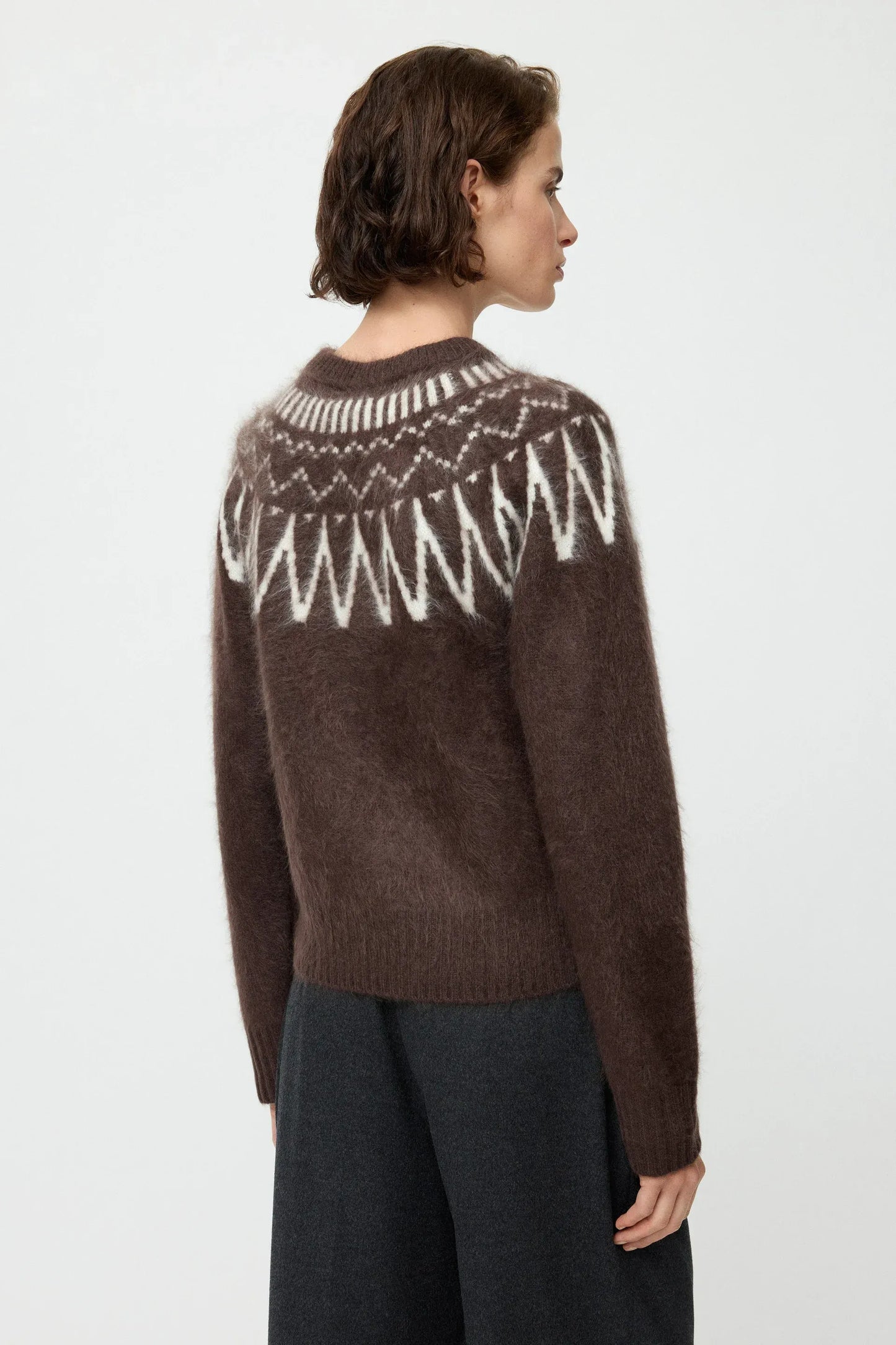 Pullover Brushed Fair isle Crewneck in Mocha