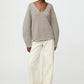 Pullover Puff Sleeve V-Neck in Greige