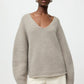 Pullover Puff Sleeve V-Neck in Greige