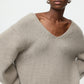 Pullover Puff Sleeve V-Neck in Greige