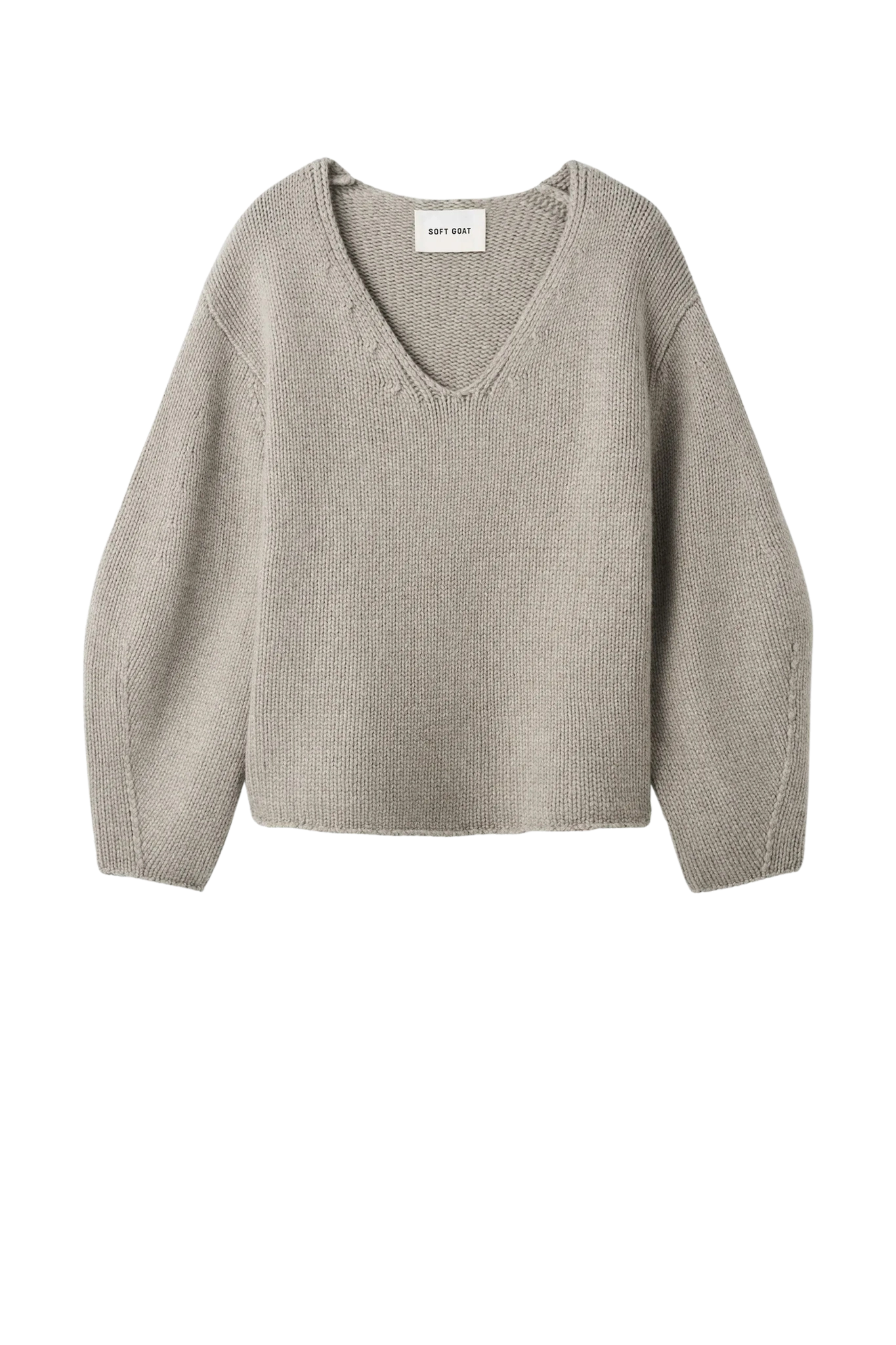 Pullover Puff Sleeve V-Neck in Greige