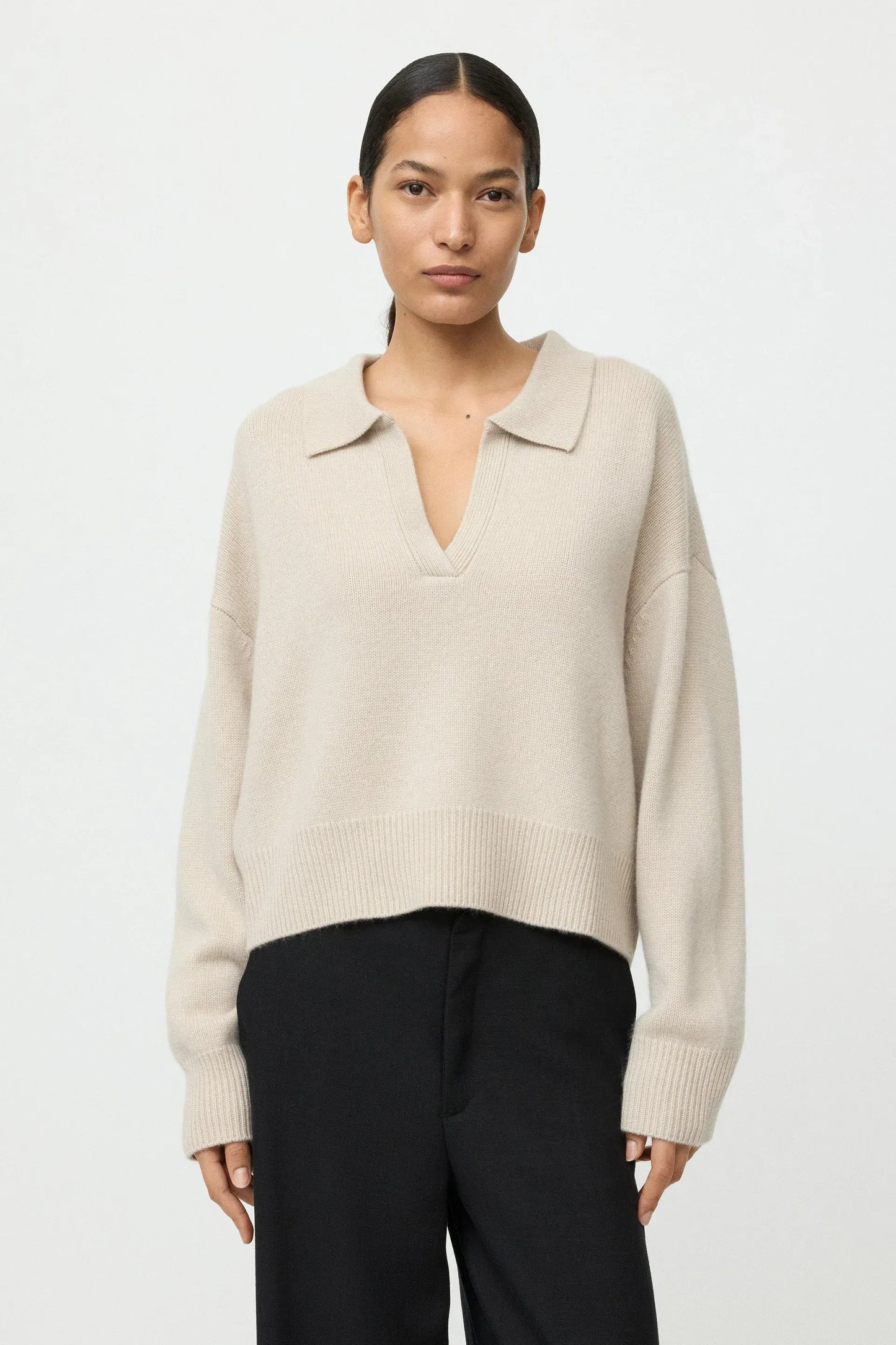 Pullover Relaxed Fit Polo Shirt in Chalk