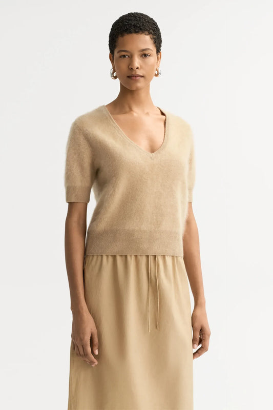 Shirt Brushed V-Neck  in Camel