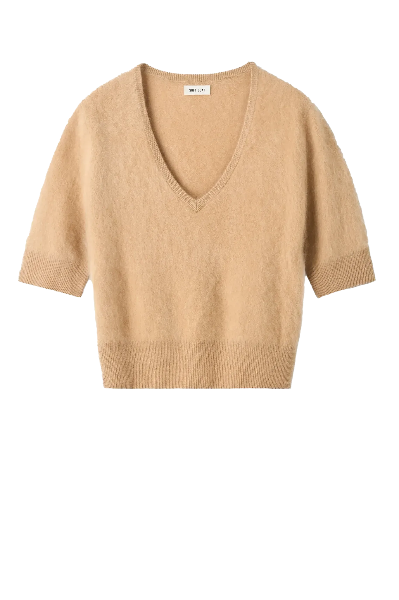 Shirt Brushed V-Neck  in Camel