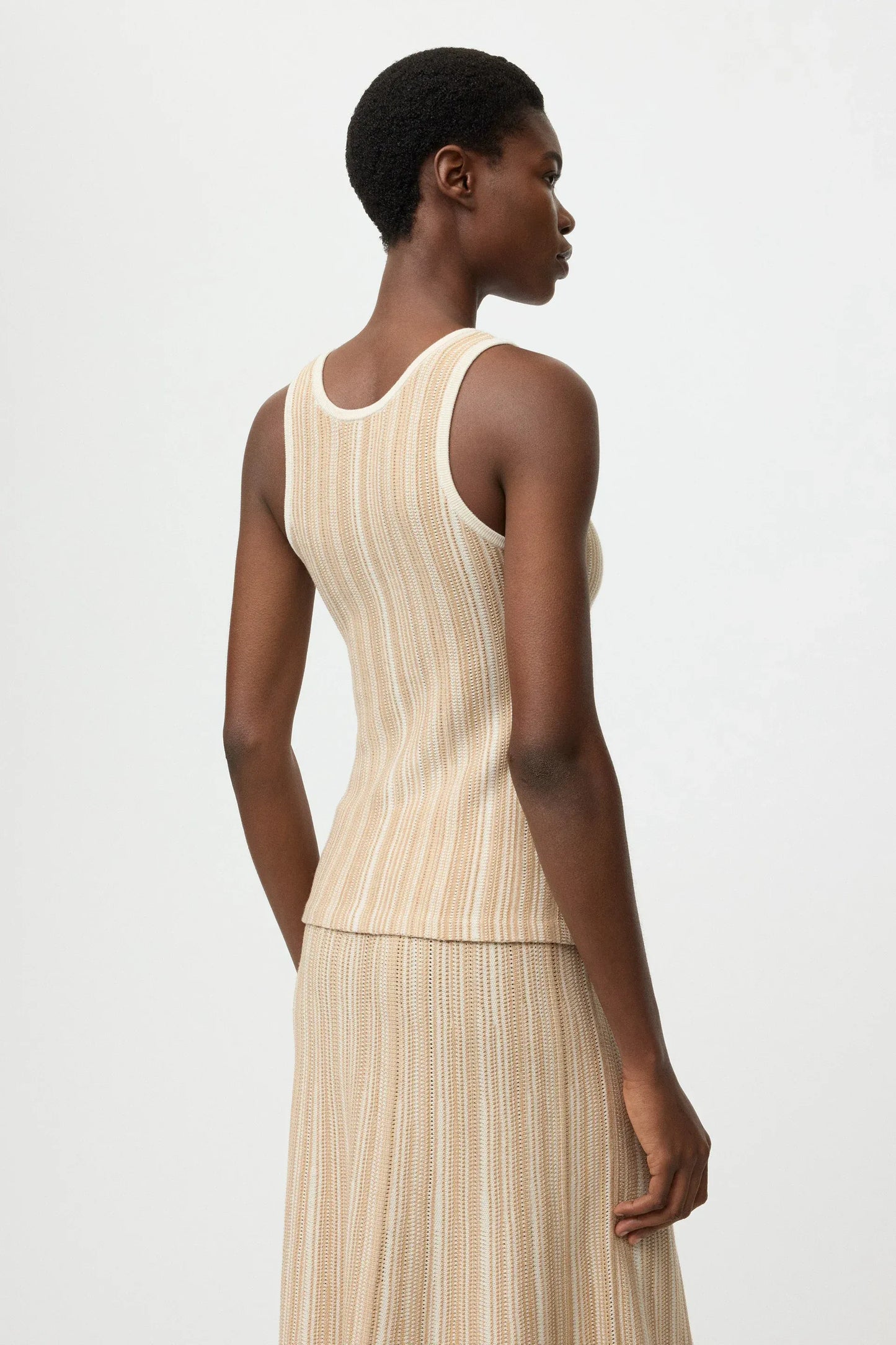 Top Textured Striped Singlet in Camel