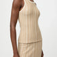 Top Textured Striped Singlet in Camel