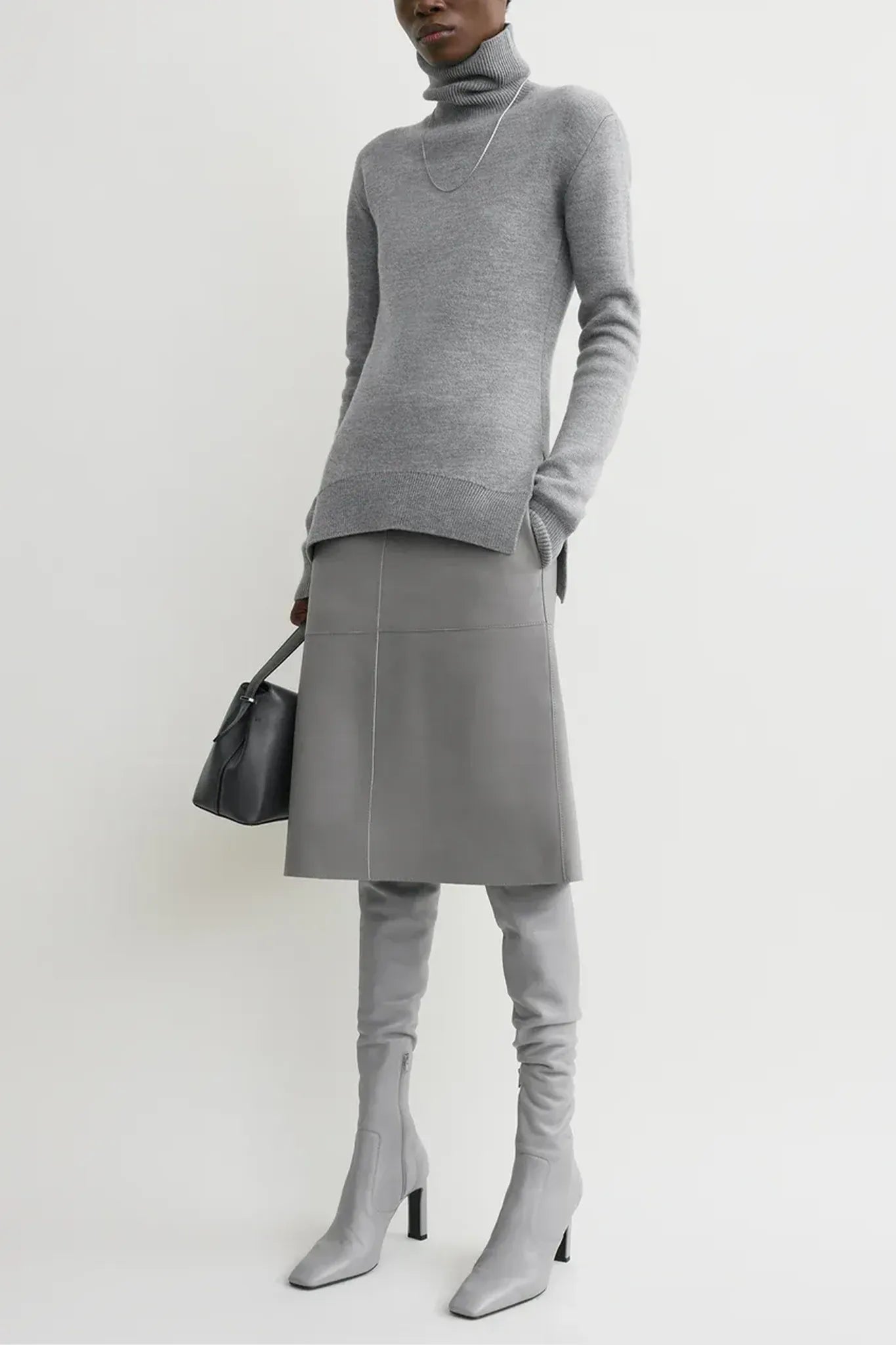 Pullover High-Neck Double Knit in Pale Gray Melange