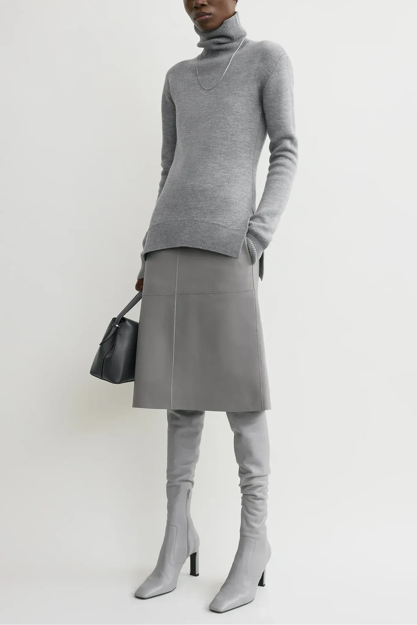 Pullover High-Neck Double Knit in Pale Gray Melange