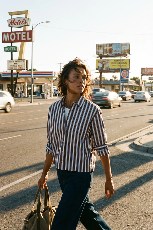 Bluse Jenna in Brown-Blue Stripe