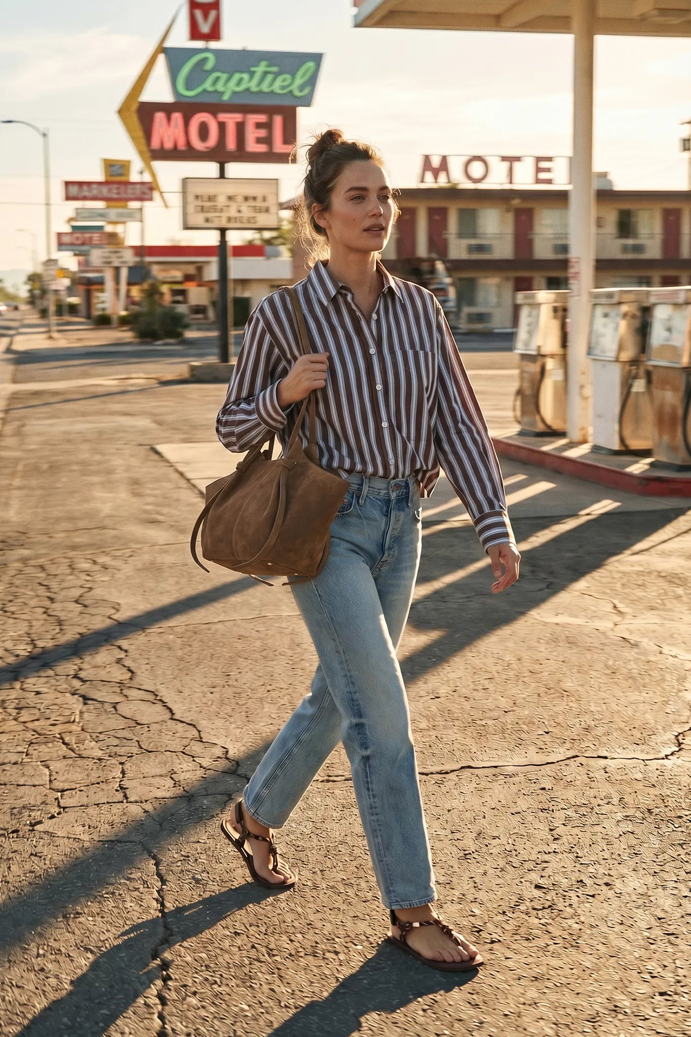 Bluse Jenna in Brown-Blue Stripe