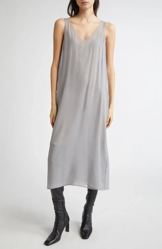 Chiffon dress with slip in light grey