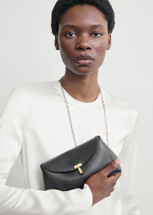 Clutch Mini T-Lock Leather in Black