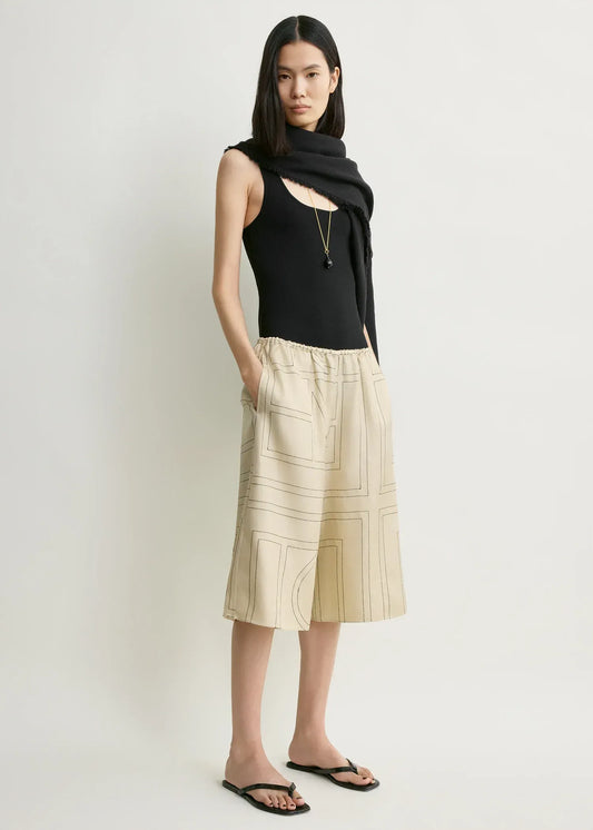 Hose Monogram Silk PJ Culottes in Ivory