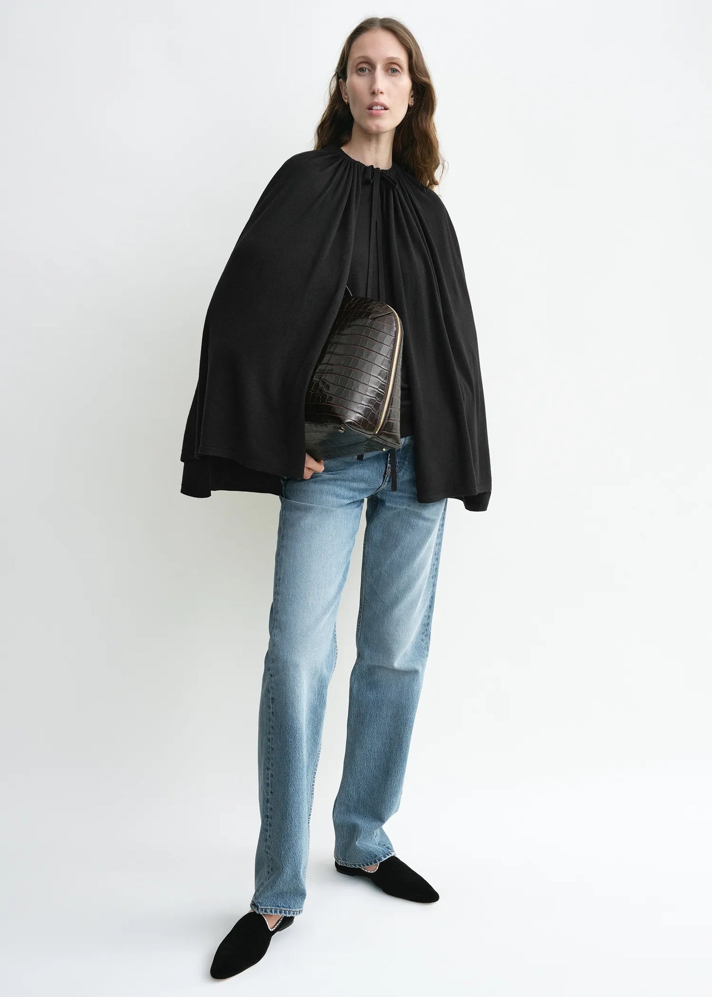 Cardigan Drawstring Cape in Black