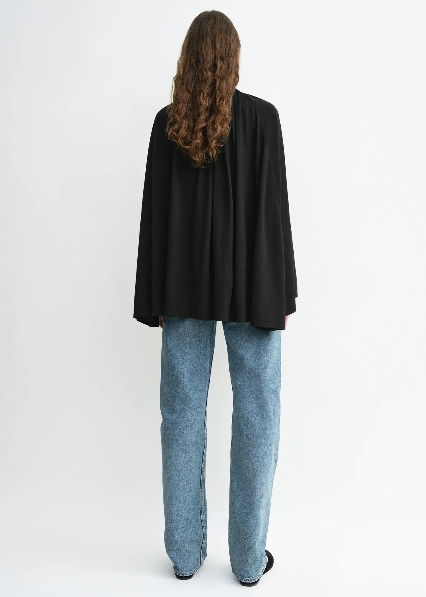 Cardigan Drawstring Cape in Black