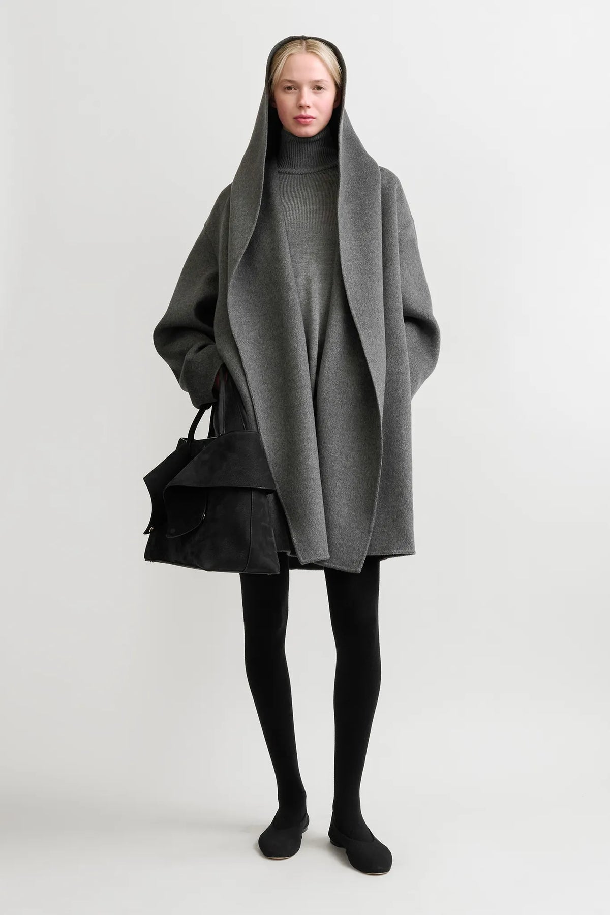 Mantel Hoodie in Pale Grey Mélange