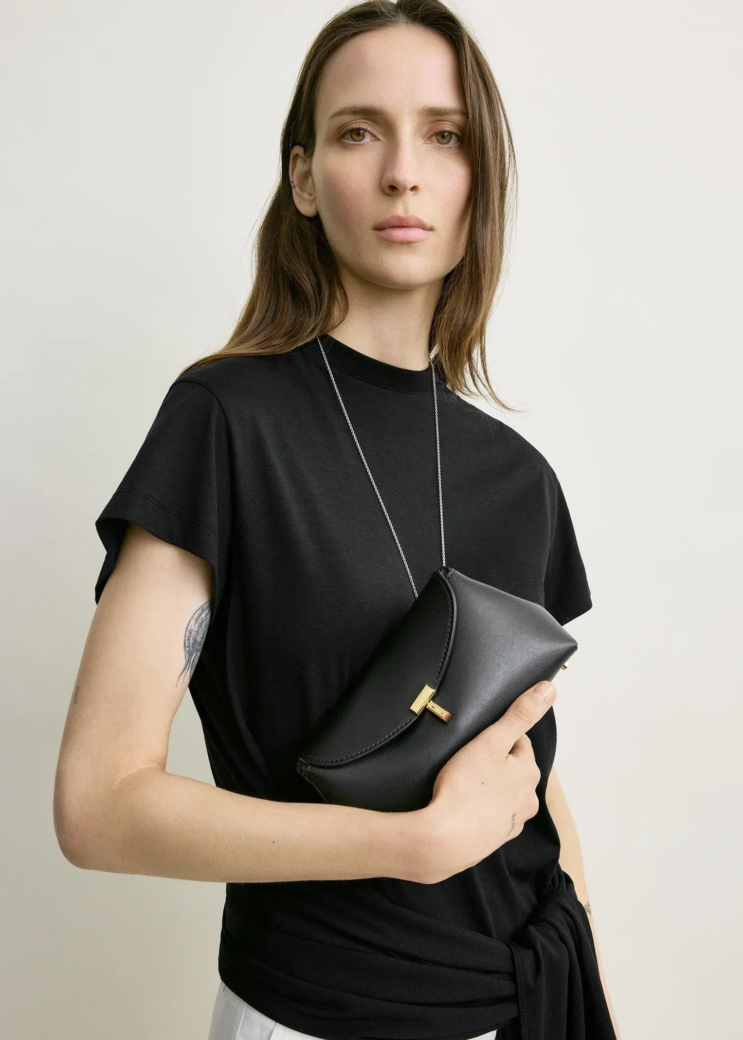 Clutch Mini T-Lock Leather in Black