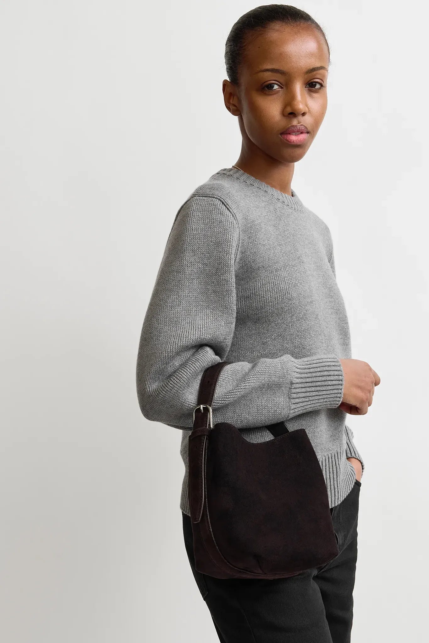 Tasche Petite Belted Suede Tote in Espresso