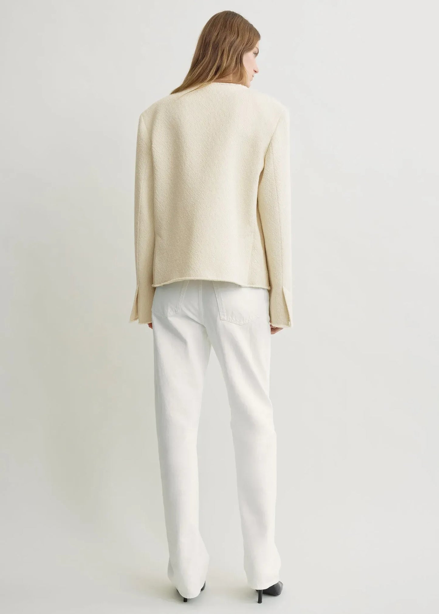 Blazer open-front bouclé in ecru