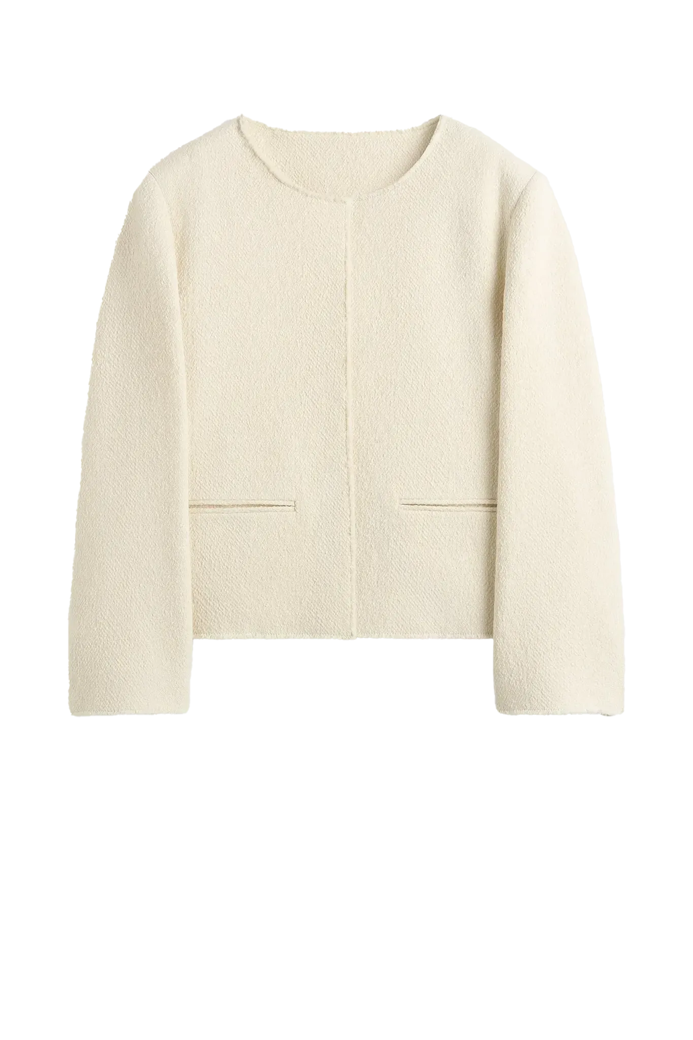 Blazer open-front bouclé in ecru