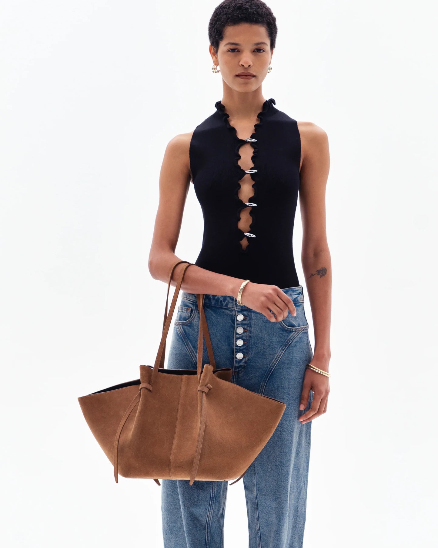 Tasche Large Mochi Suede in Cognac