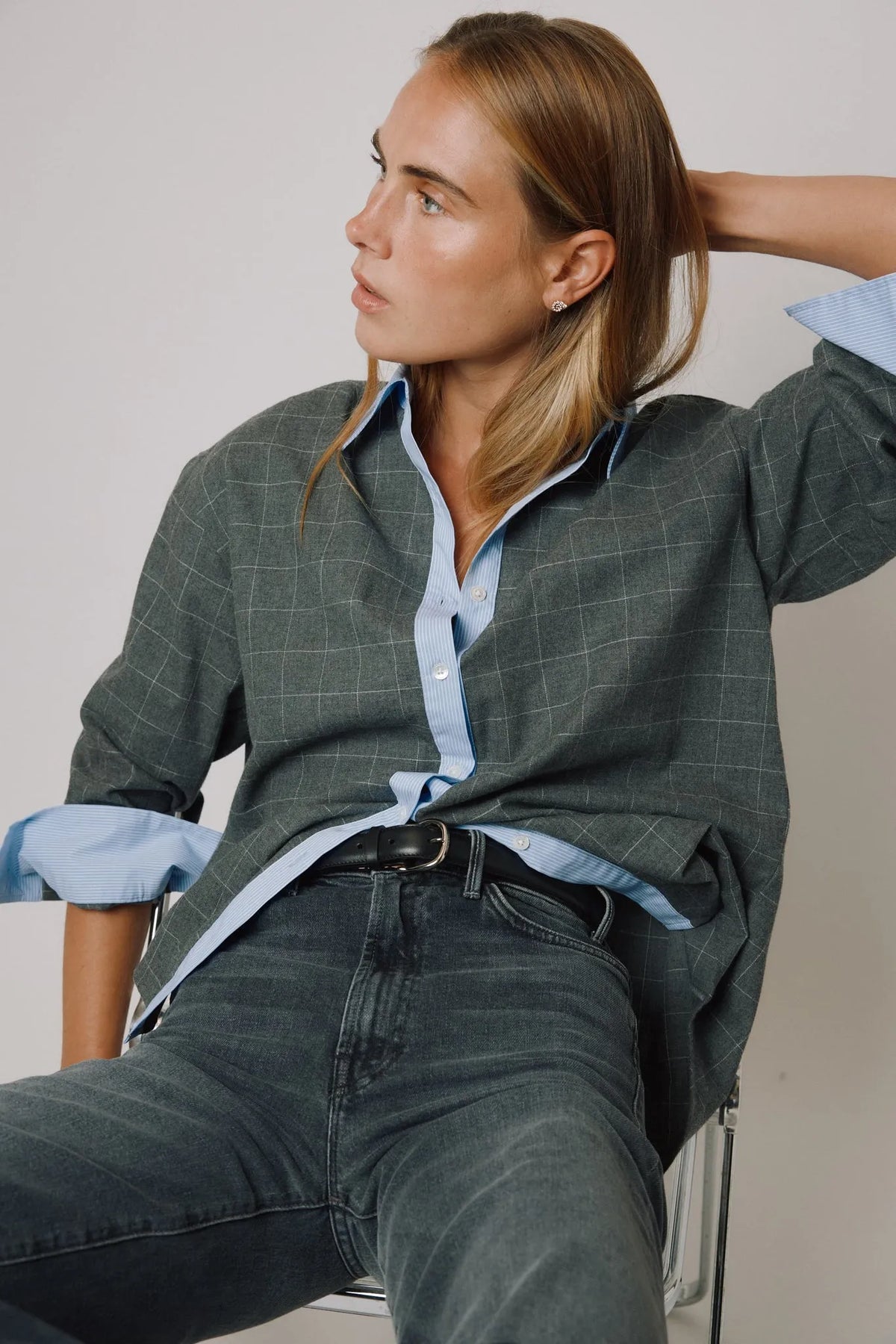 Bluse Eleonora in Grau/Blau