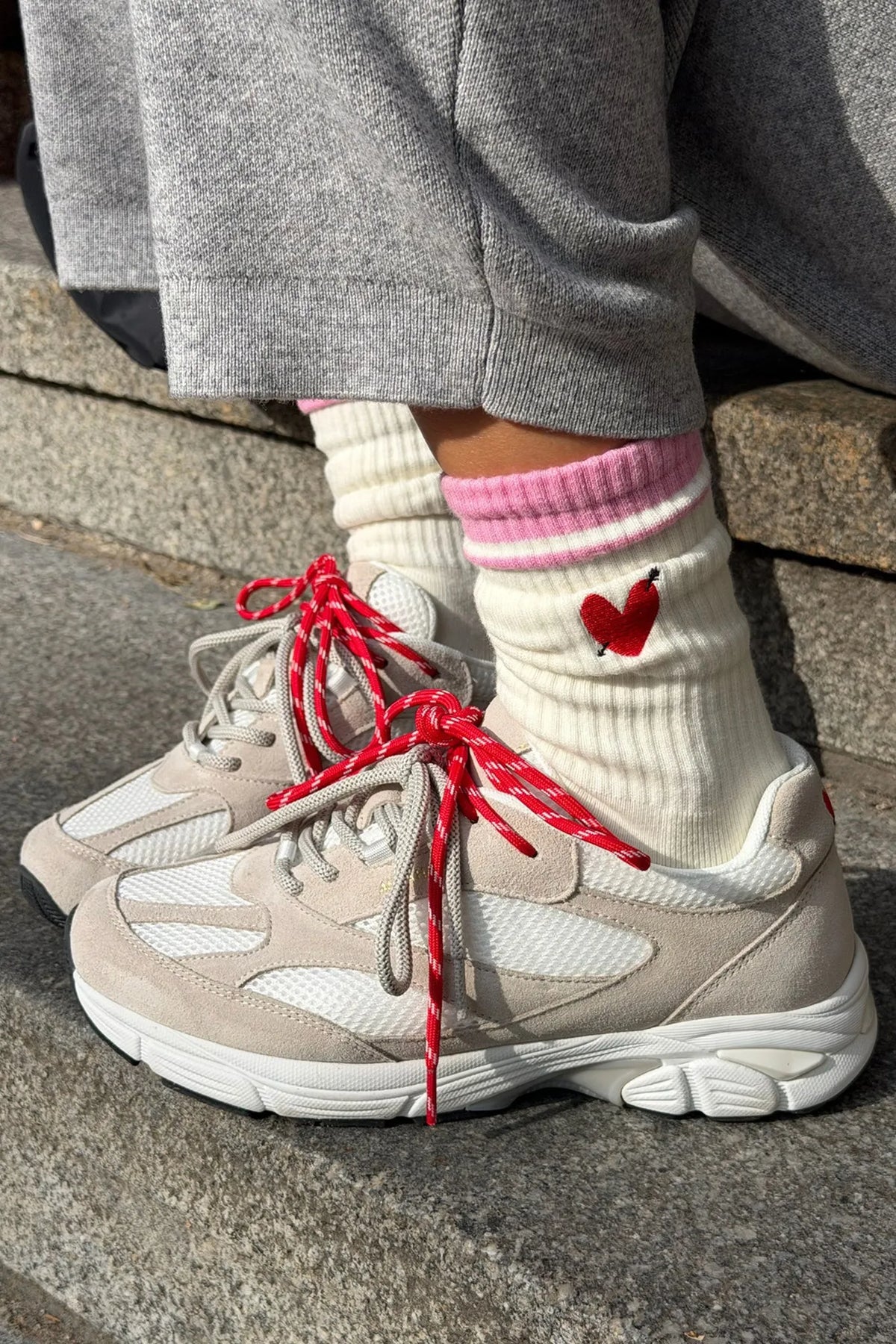 Sportsocken Heart in Off White/Pink