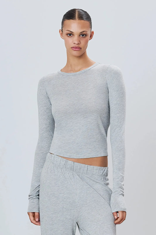Longsleeve Fitted Crewneck in Heather Grey