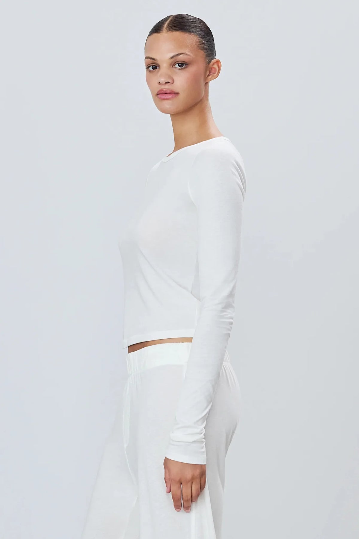 Longsleeve Fitted Crewneck in Ivory