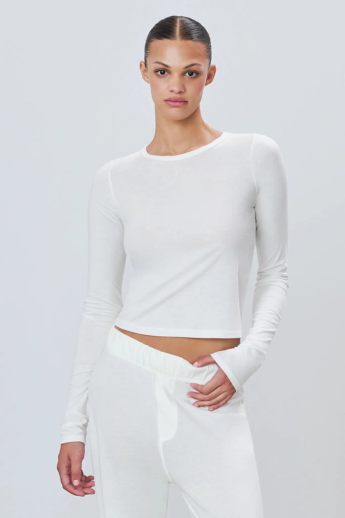 Longsleeve Fitted Crewneck in Ivory