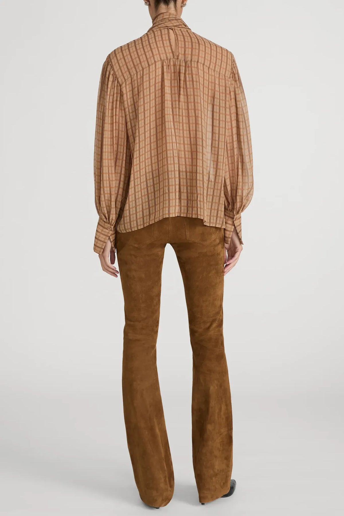 Bluse The Lantern in Taupe Multi Plaid