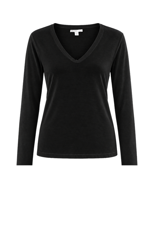 Longsleeve Deep V Tee in Black