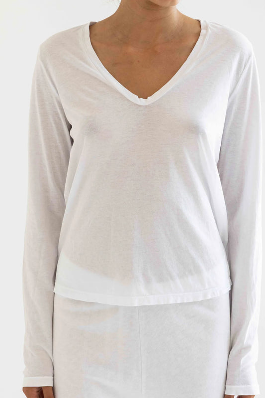 Longsleeve Deep V Tee in White