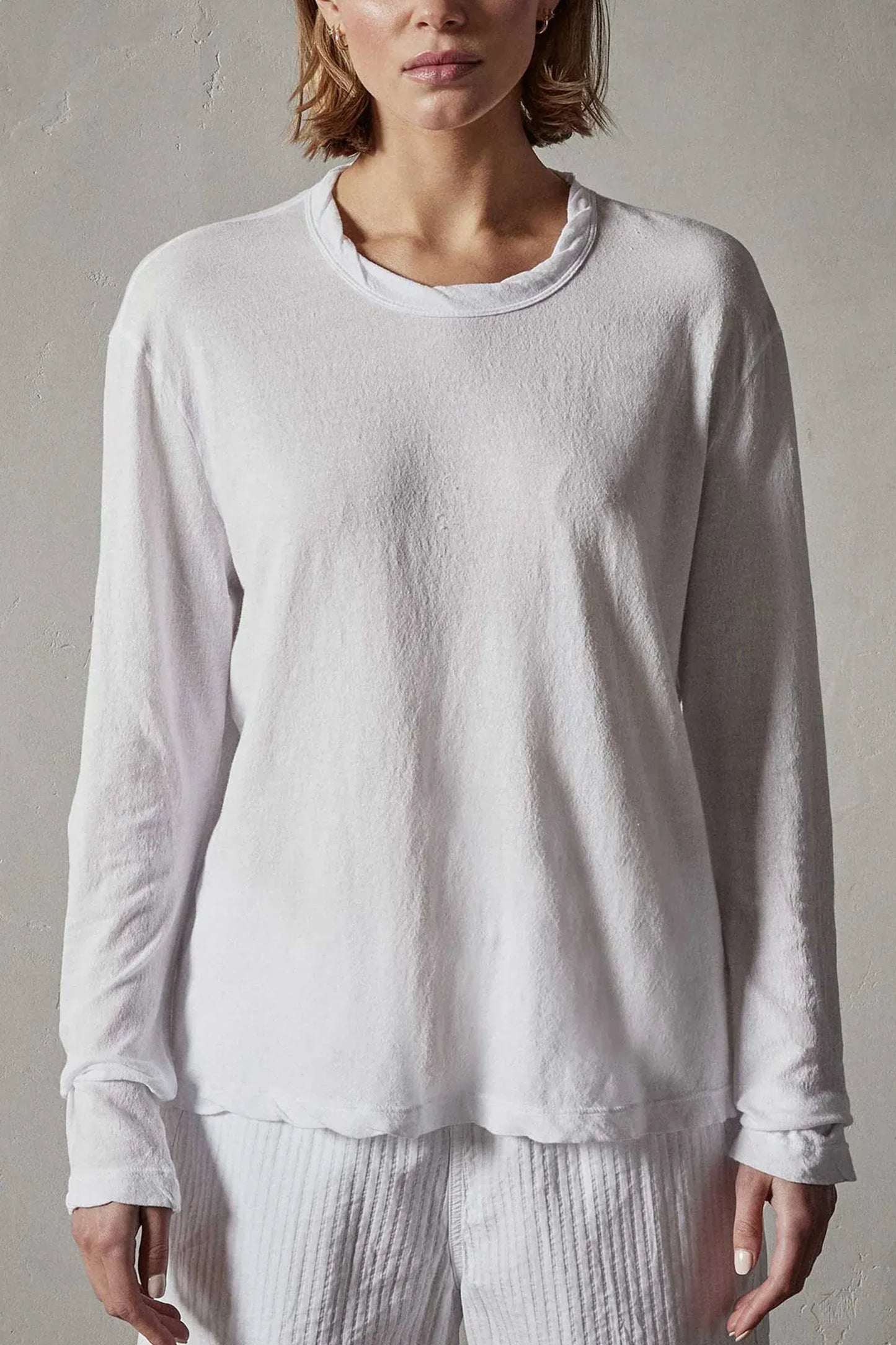 Longsleeve Crepe Jsy Oversized Crew in White