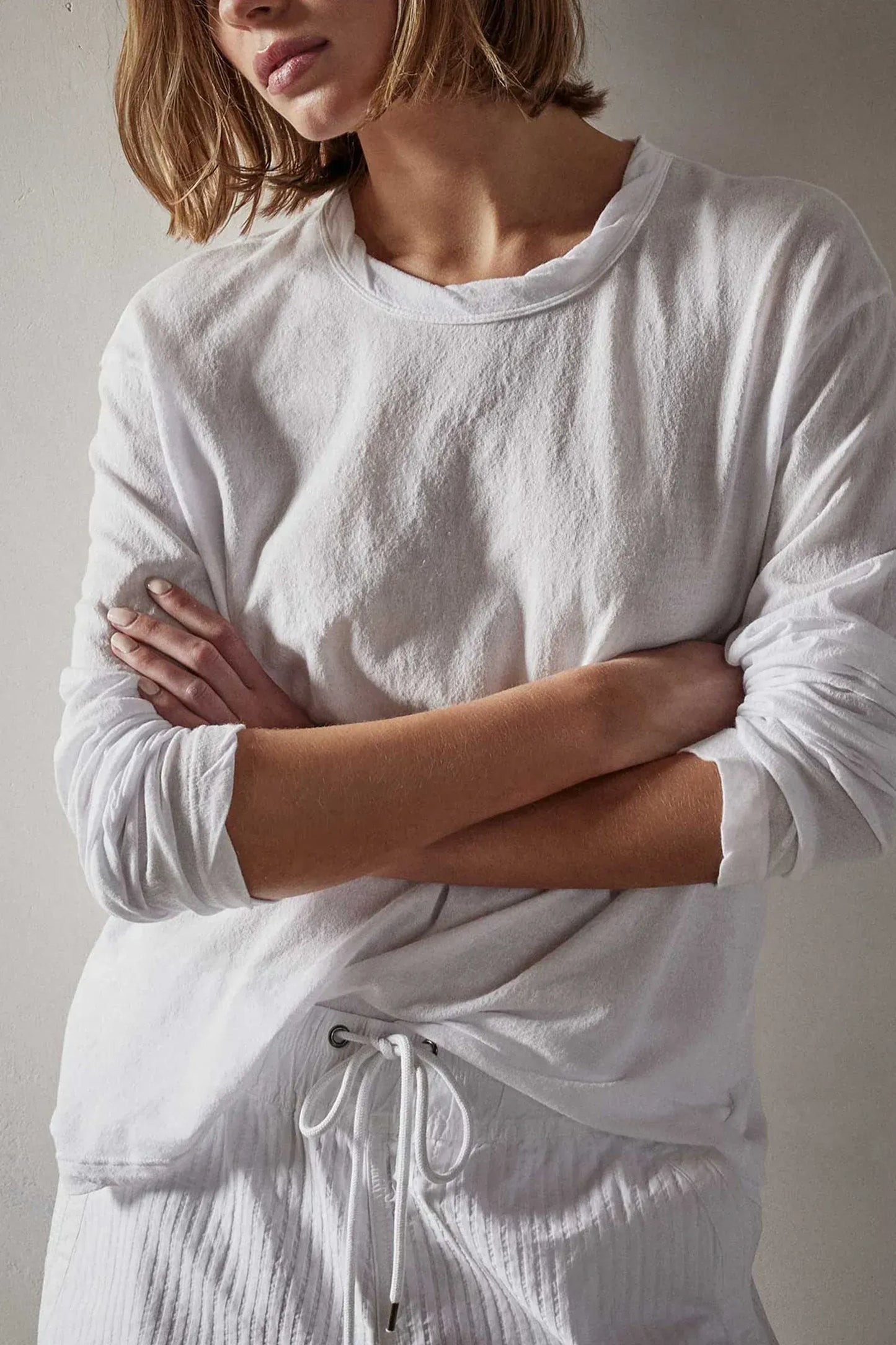 Longsleeve Crepe Jsy Oversized Crew in White