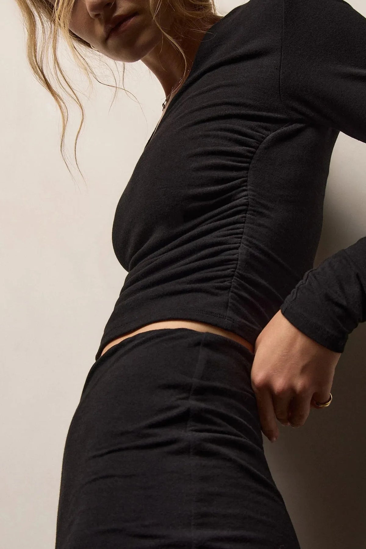 Longsleeve Melange Jersey Tee in Black