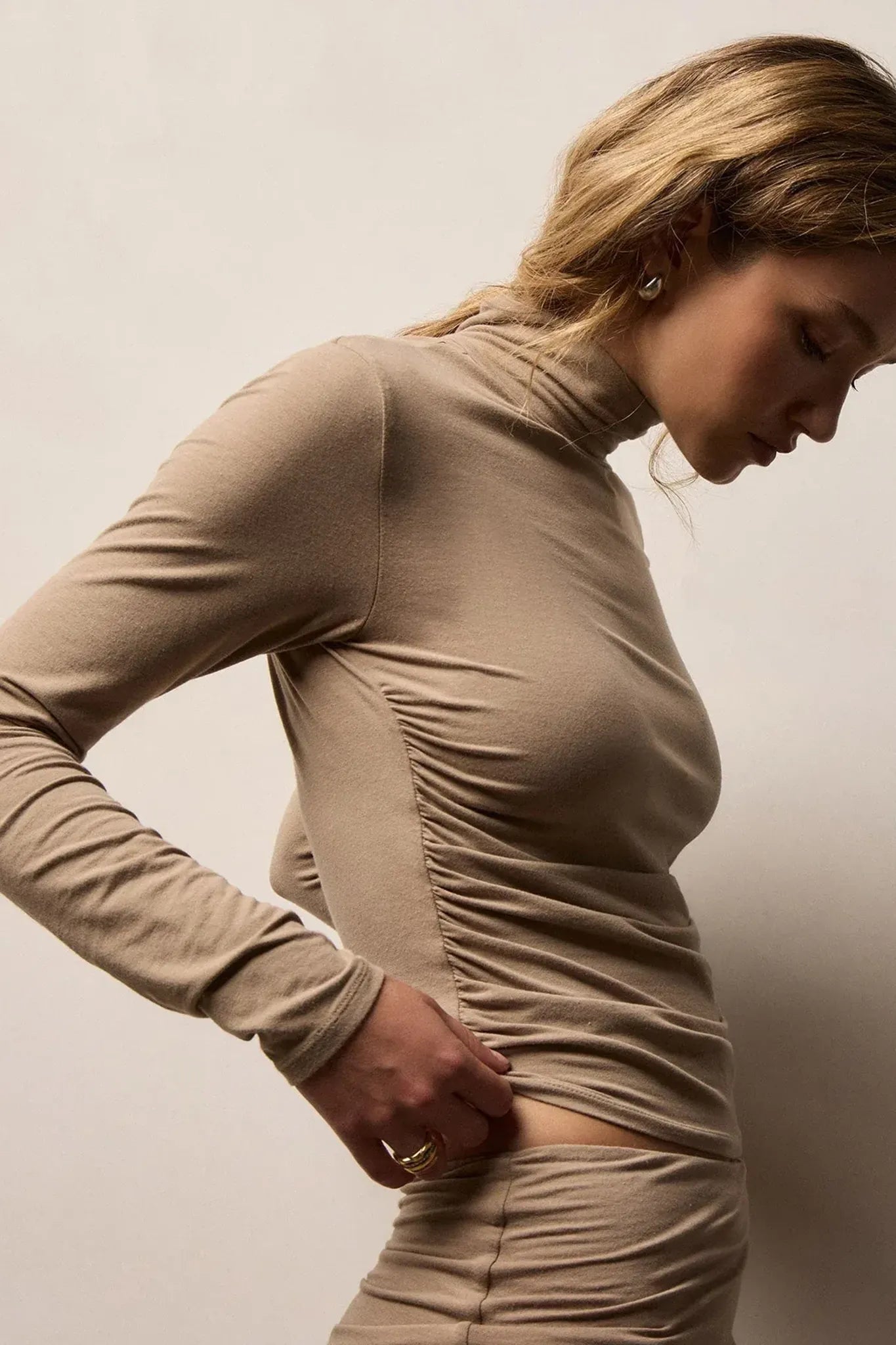 Longsleeve Melange Jersey Turtleneck in Coffee