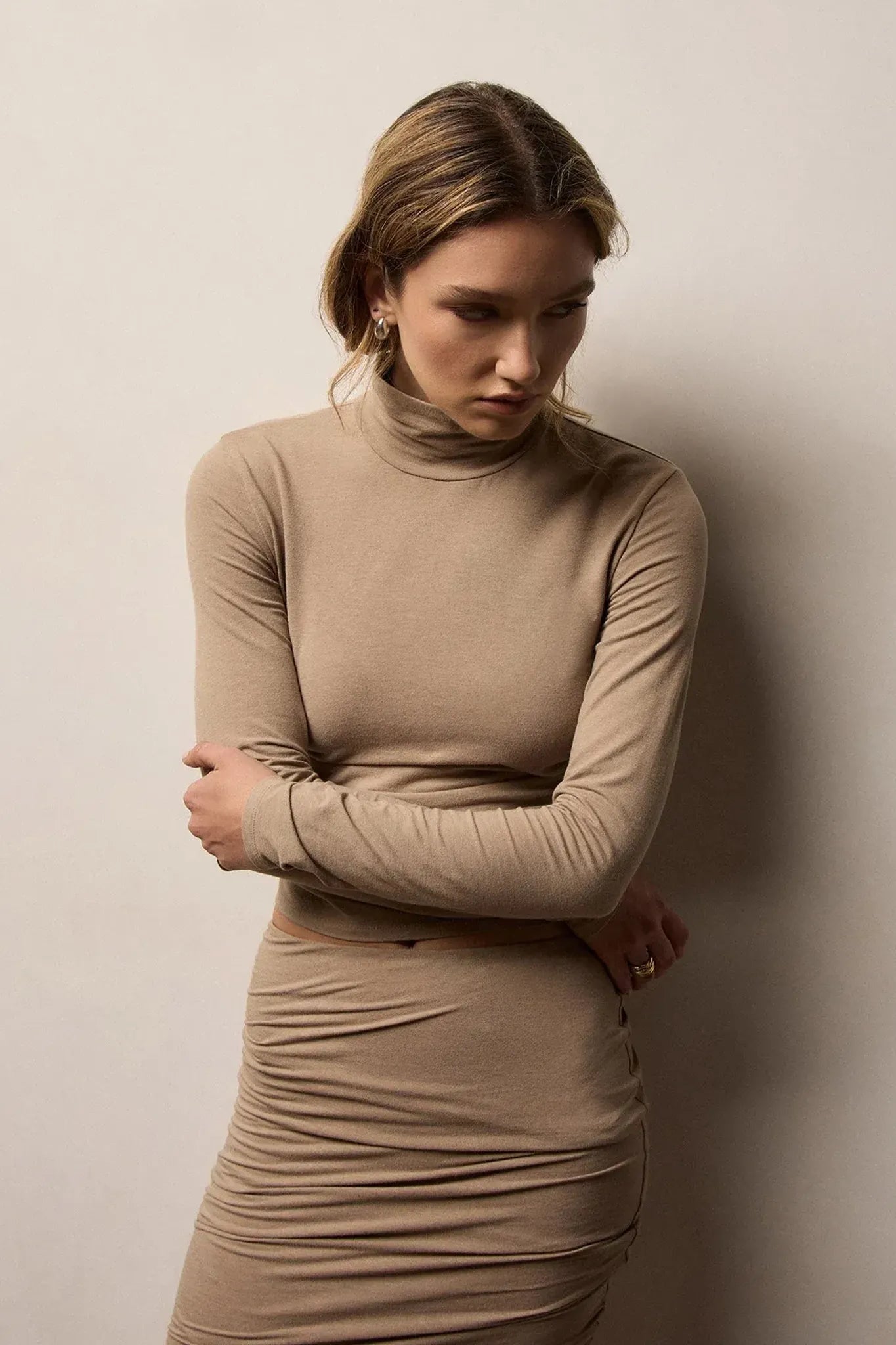 Longsleeve Melange Jersey Turtleneck in Coffee