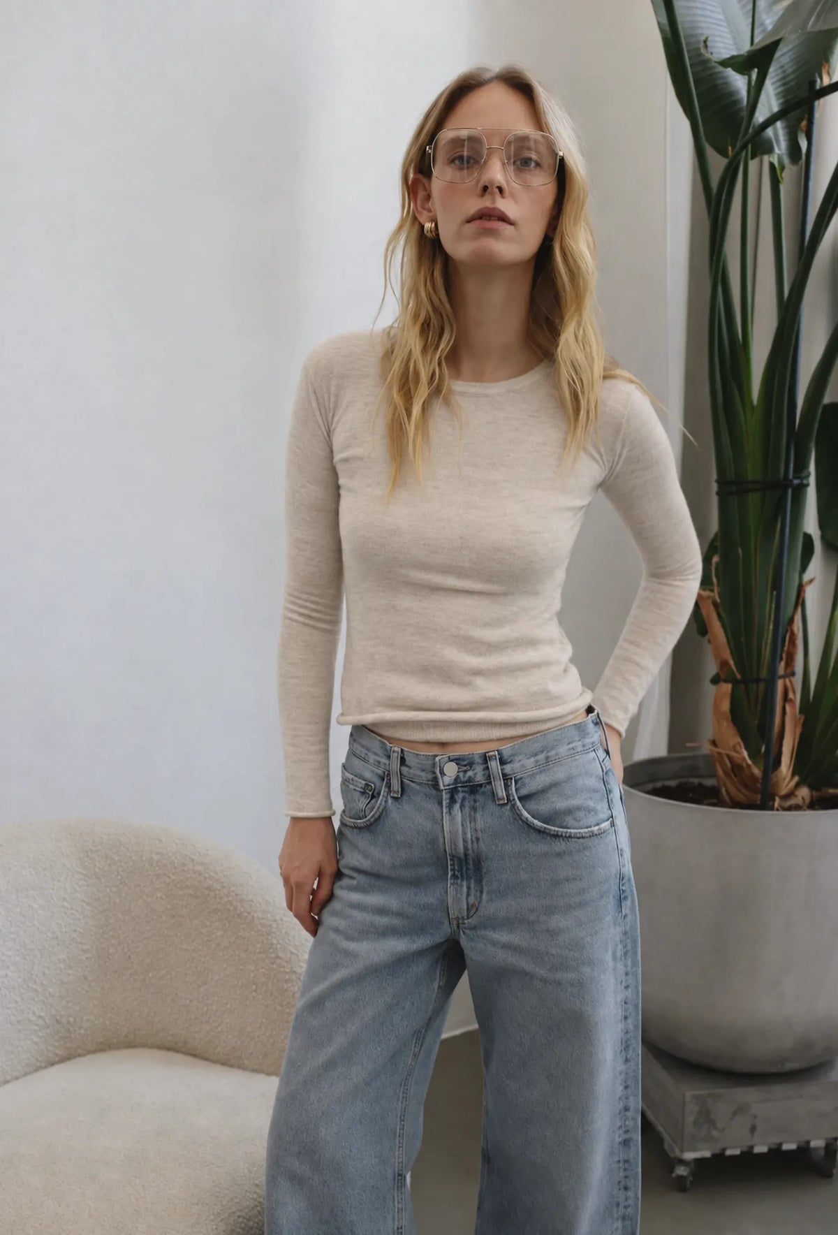 Cashmere Longsleeve Finest in Ivory Glow