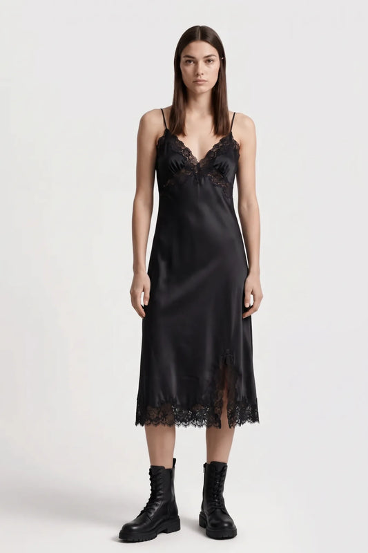 Lace Dress Silk in Black