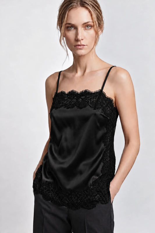 Lace Top Silk in Black-Black