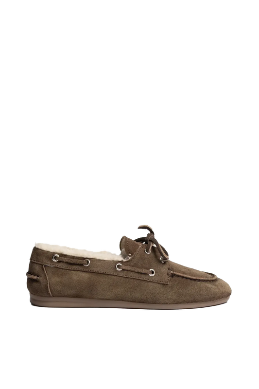 Boat Loafer Brushed Fur Suede in Dark Brown