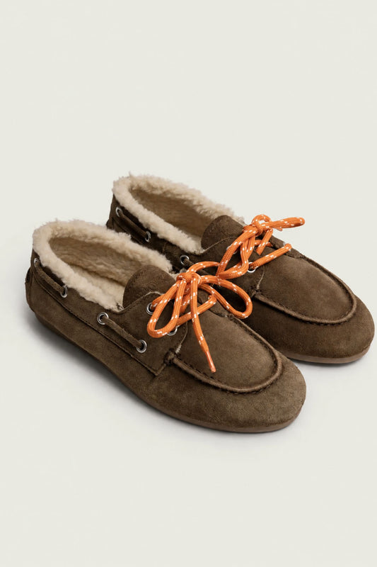 Boat Loafer Brushed Fur Suede in Dark Brown