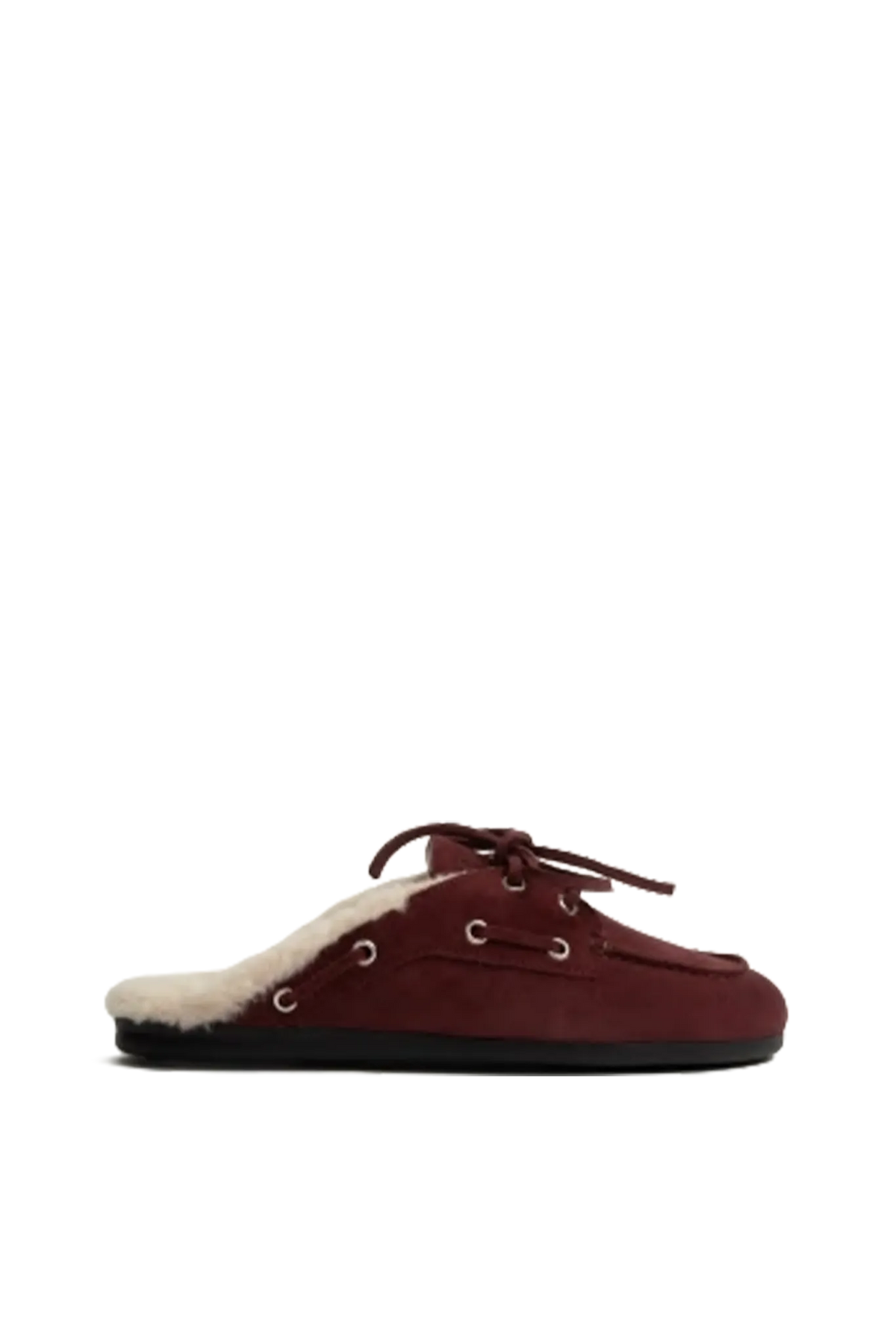 Boat Loafer Mule Fur Suede in Burgundy