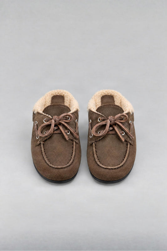 Boat Loafer Mule Fur Brushed in Daytona Grey