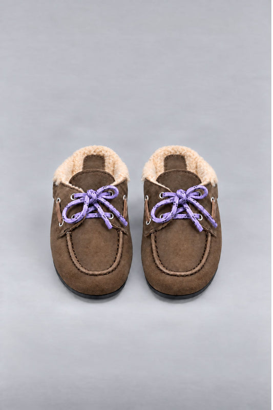 Boat Loafer Mule Fur Brushed in Daytona Grey